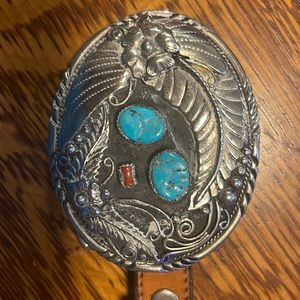 Turquoise and Coral silver plates belt